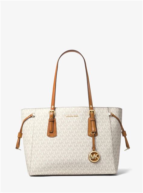 michael kors voyager medium logo stripe tote bag|Michael Kors two tone bag.